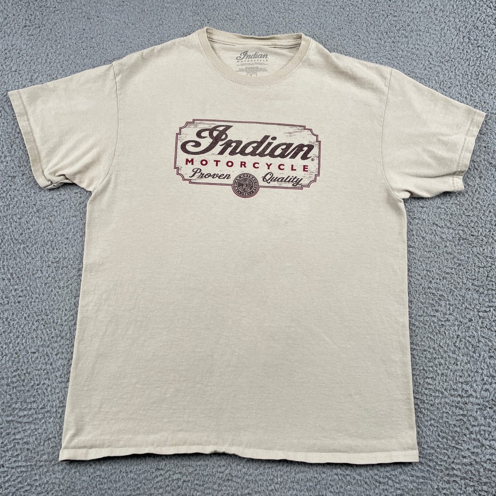 Indian Motorcycle T-Shirt Mens L Tan Southern Colorado Graphic Tee Cotton Biker